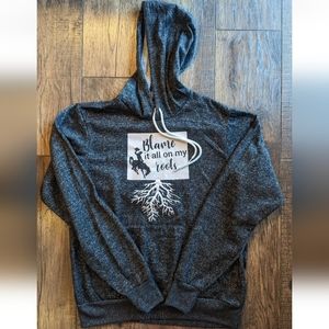 Bella Canvas Sweatshirt Women Med Blame it all on my Roots Logo Graphic Hoodie.